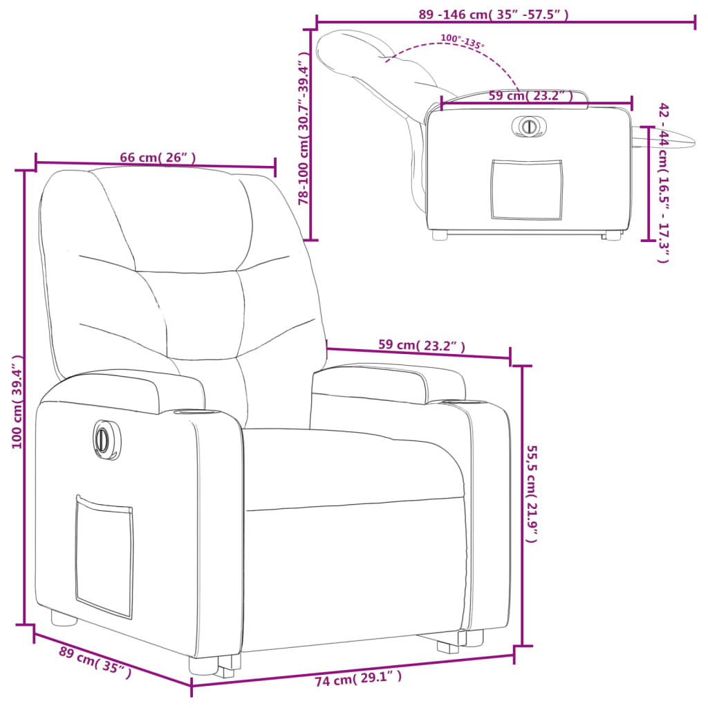 vidaXL Fotoliu electric rabatabil cu ridicare, gri închis, textil