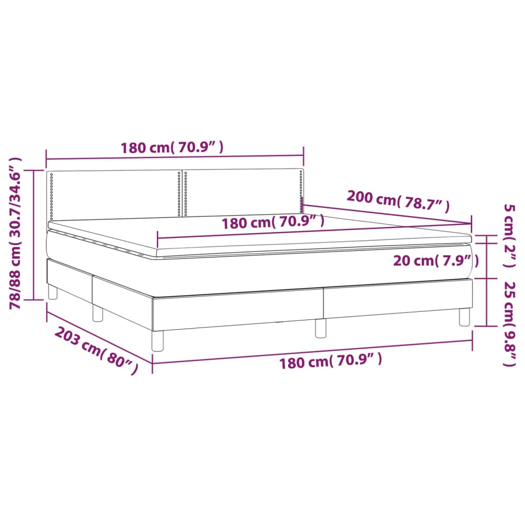 vidaXL Pat box spring cu saltea, gri, 180x200 cm, piele ecologică