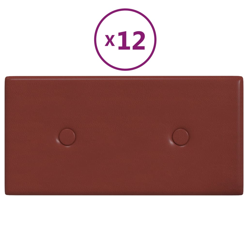 vidaXL Panouri de perete 12 buc. roșu vin 30x15 cm, piele eco, 0,54 m²