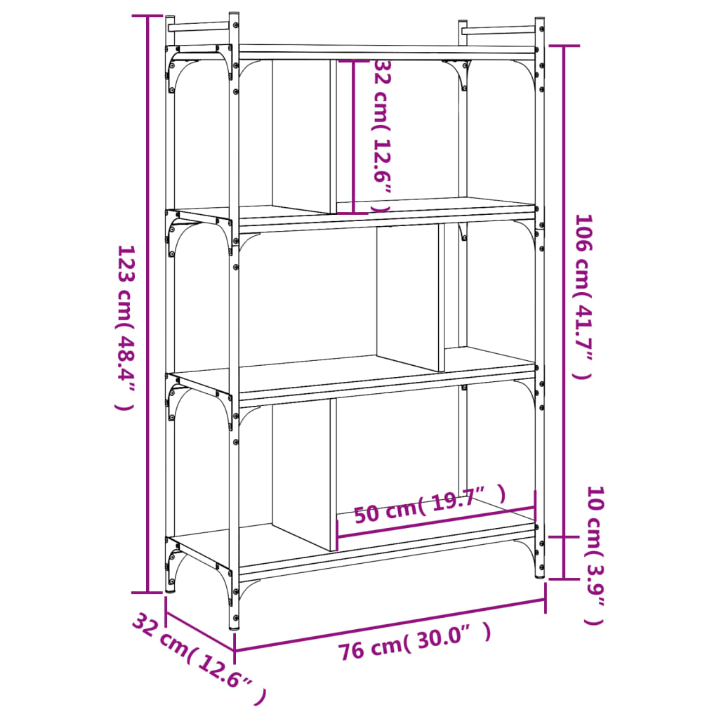 vidaXL Bibliotecă cu 4 niveluri, stejar fumuriu, 76x32x123 cm, lemn