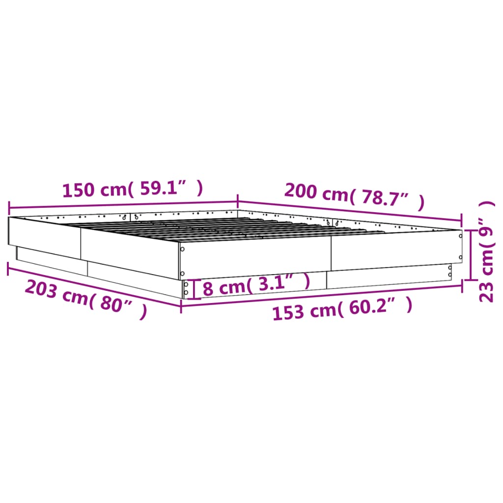 vidaXL Cadru de pat cu lumini LED, stejar sonoma, 150x200 cm