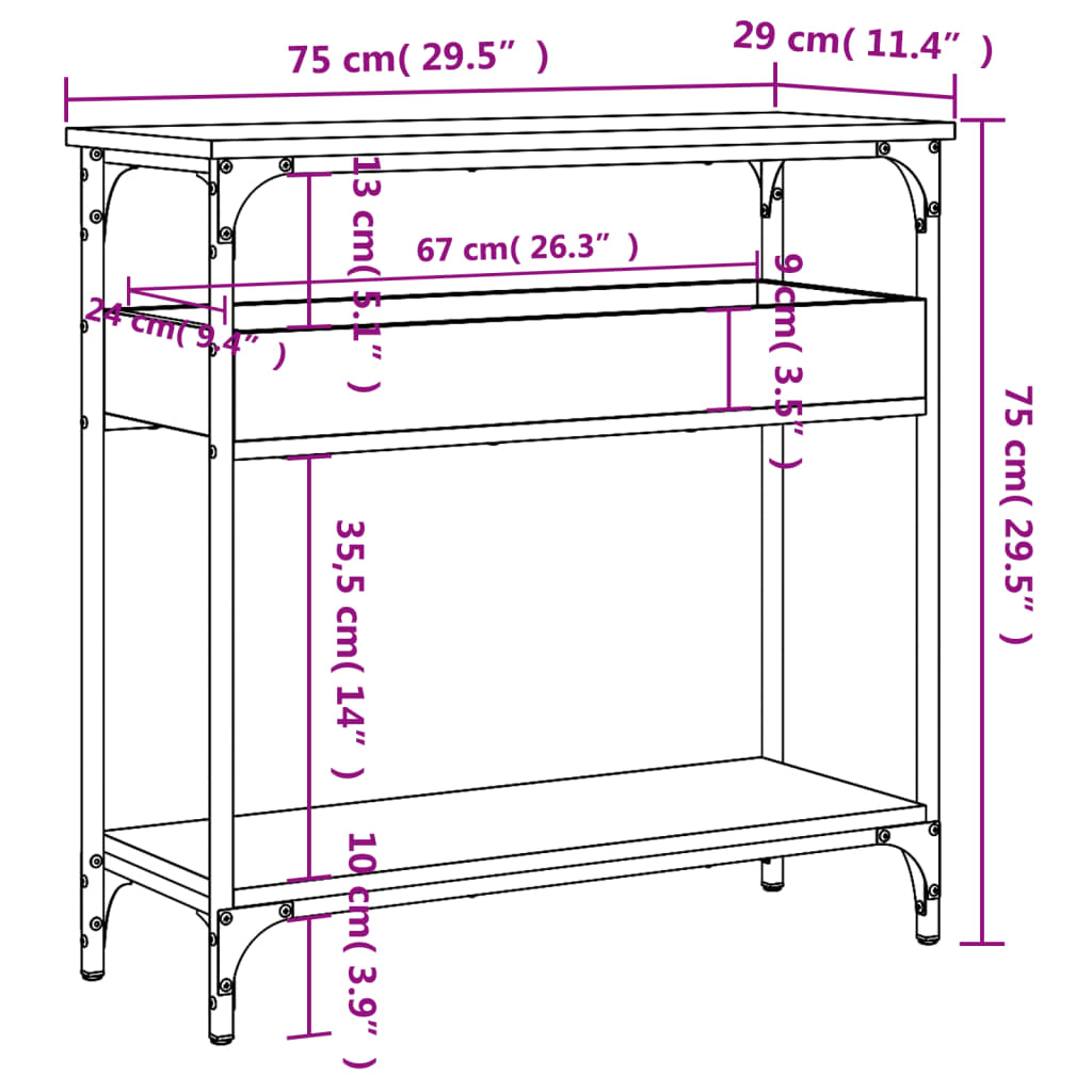 vidaXL Măsuță consolă cu raft, negru, 75x29x75 cm, lemn prelucrat