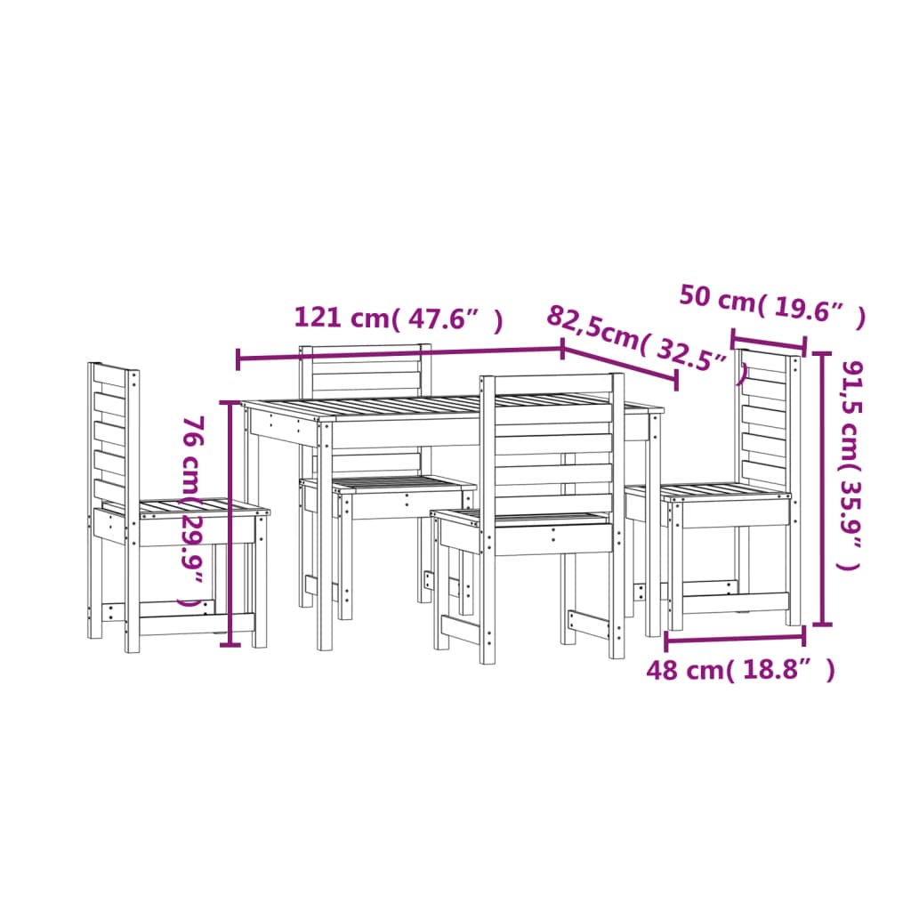 vidaXL Set de dining pentru grădină, 5 piese, lemn masiv de pin