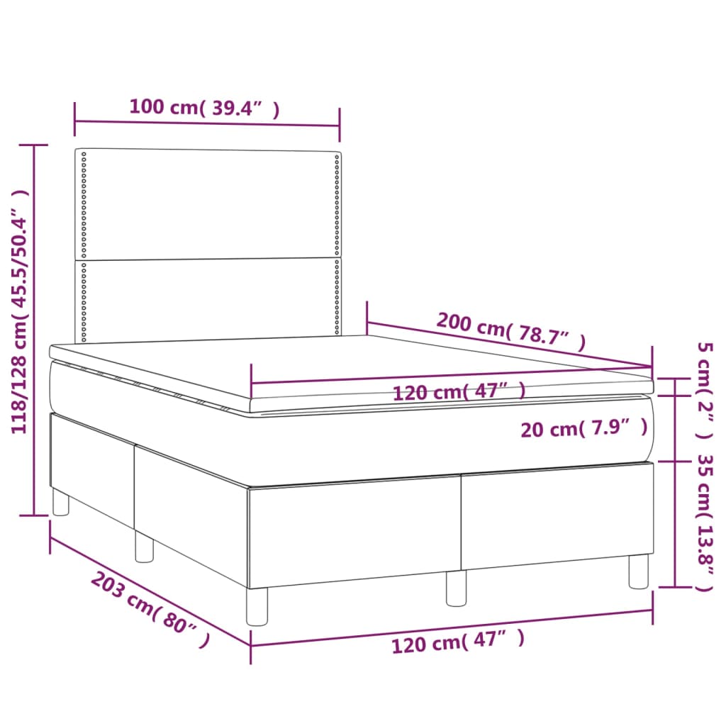 vidaXL Pat continental cu saltea & LED, roz, 120x200 cm, catifea