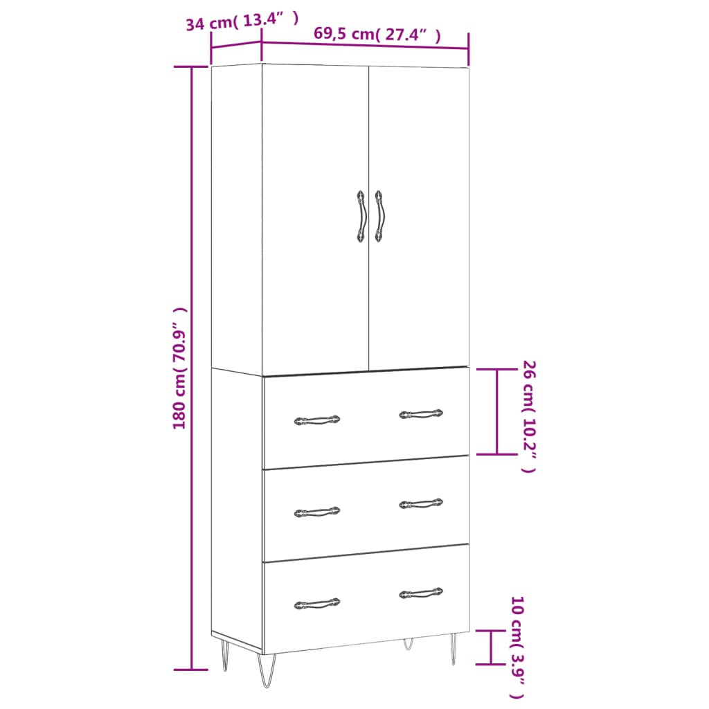 vidaXL Dulap înalt, stejar maro, 69,5x34x180 cm, lemn compozit