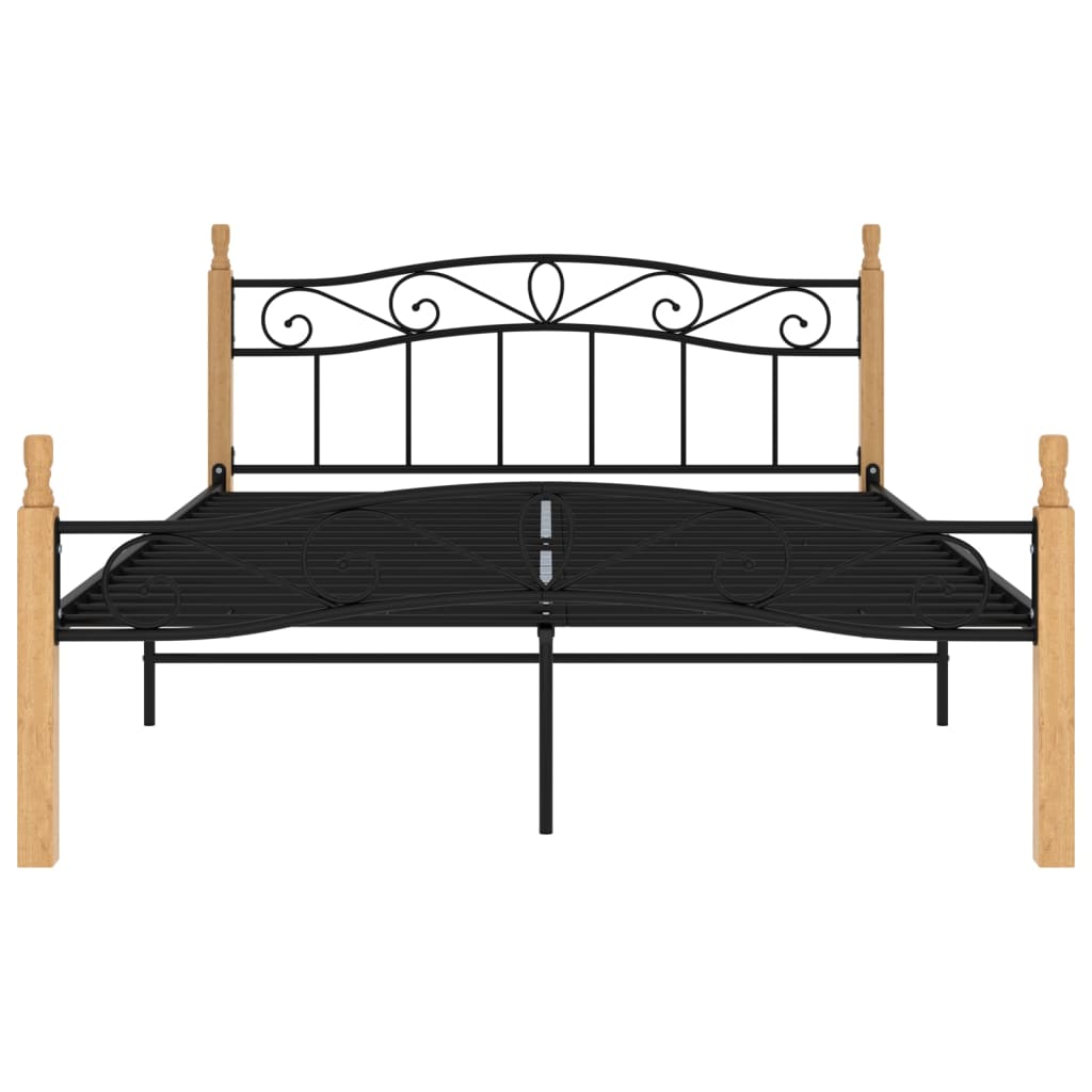 vidaXL Cadru de pat, negru, 160x200 cm, metal și lemn masiv de stejar