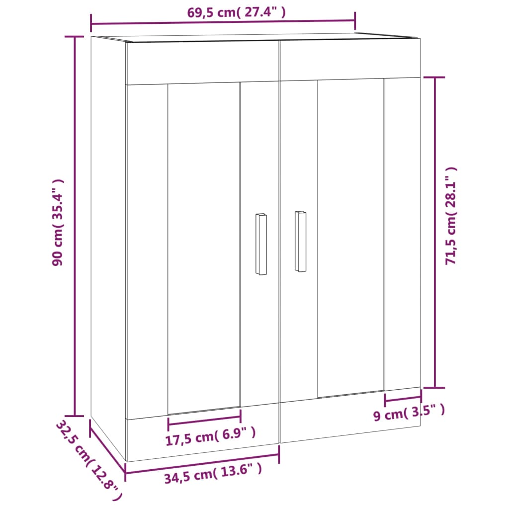 vidaXL Dulap de perete, stejar sonoma, 69,5x32,5x90 cm, lemn prelucrat