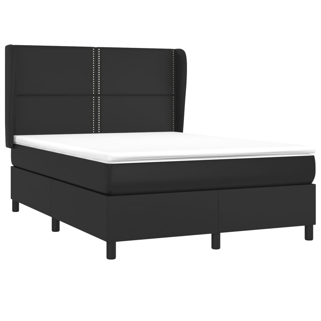 vidaXL Pat box spring cu saltea, negru, 140x200 cm, piele ecologică