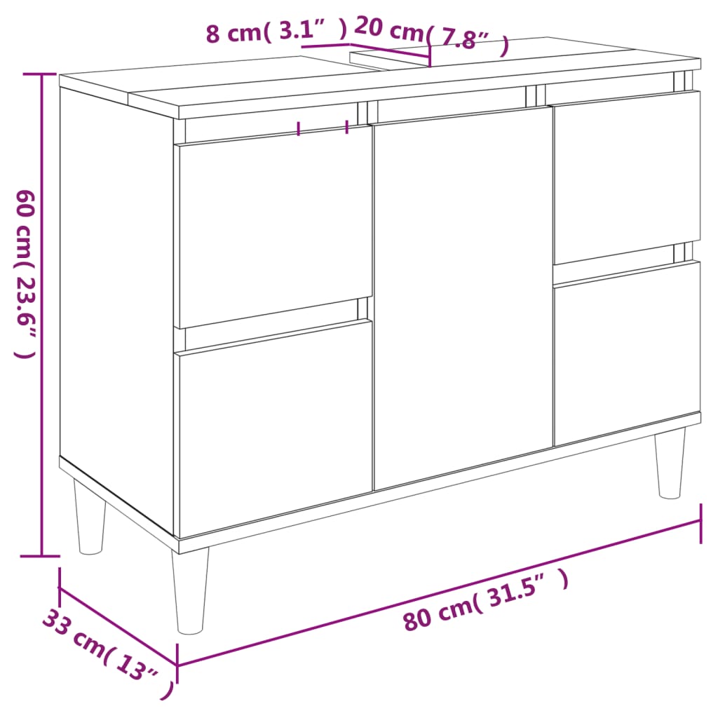 vidaXL Dulap de chiuvetă, gri beton, 80x33x60 cm, lemn prelucrat