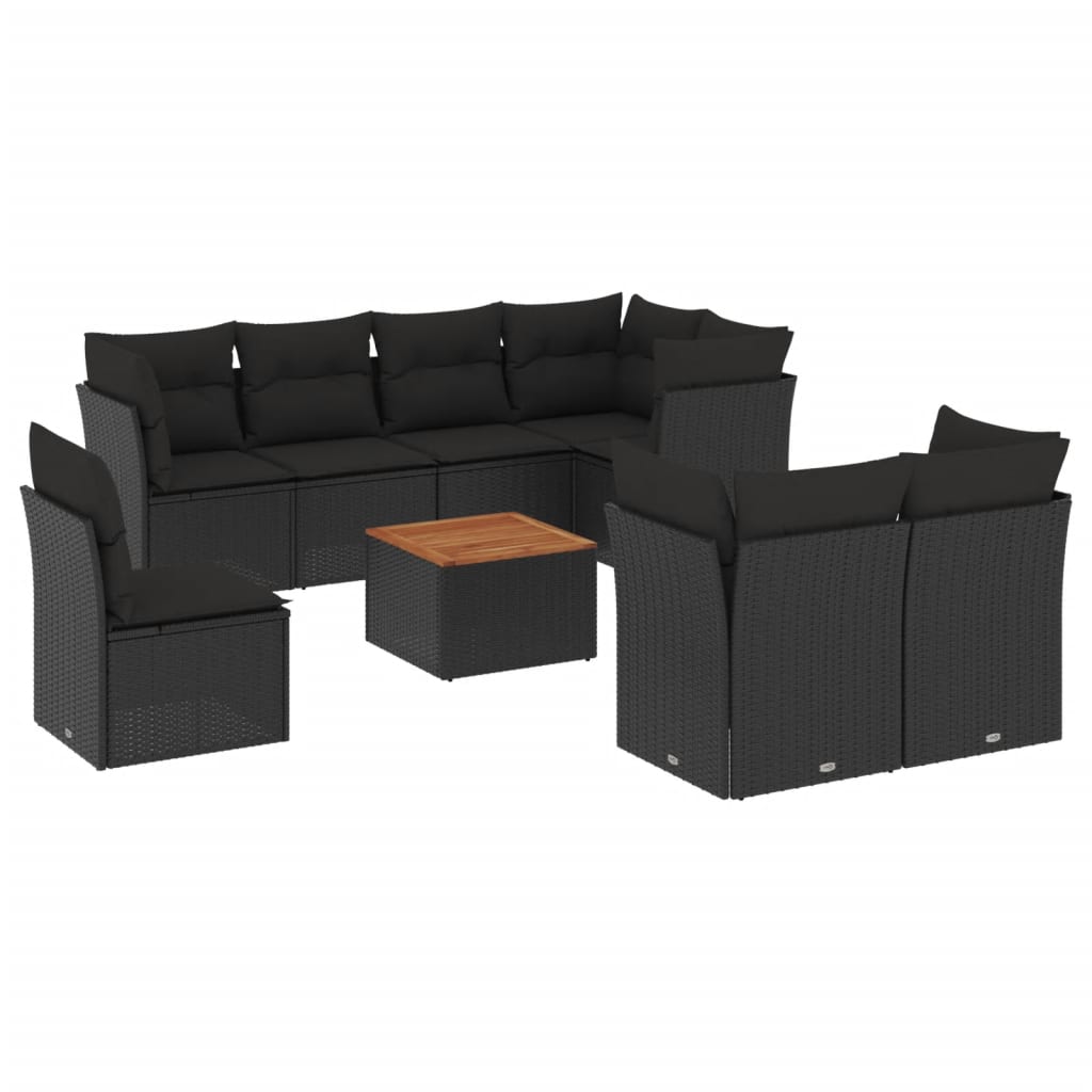 vidaXL Set mobilier de grădină cu perne, 9 piese, negru, poliratan