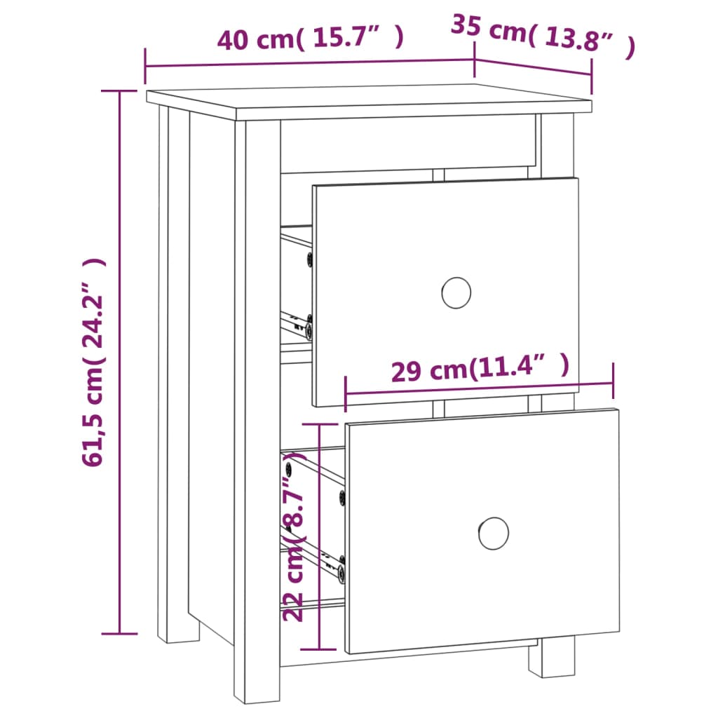 vidaXL Noptiere, 2 buc., negru, 40x35x61,5 cm, lemn masiv de pin