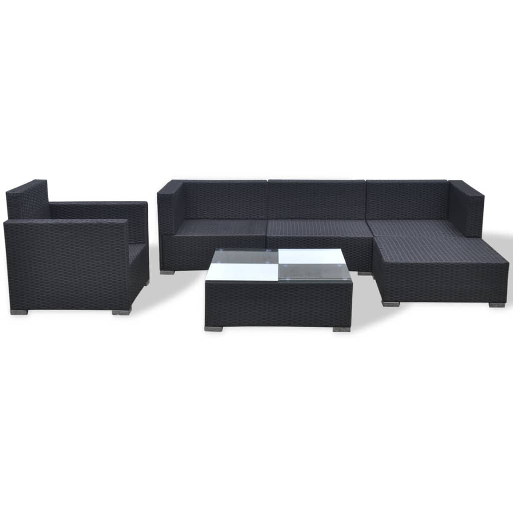 vidaXL Set mobilier de grădină cu perne, 6 piese, negru, poliratan