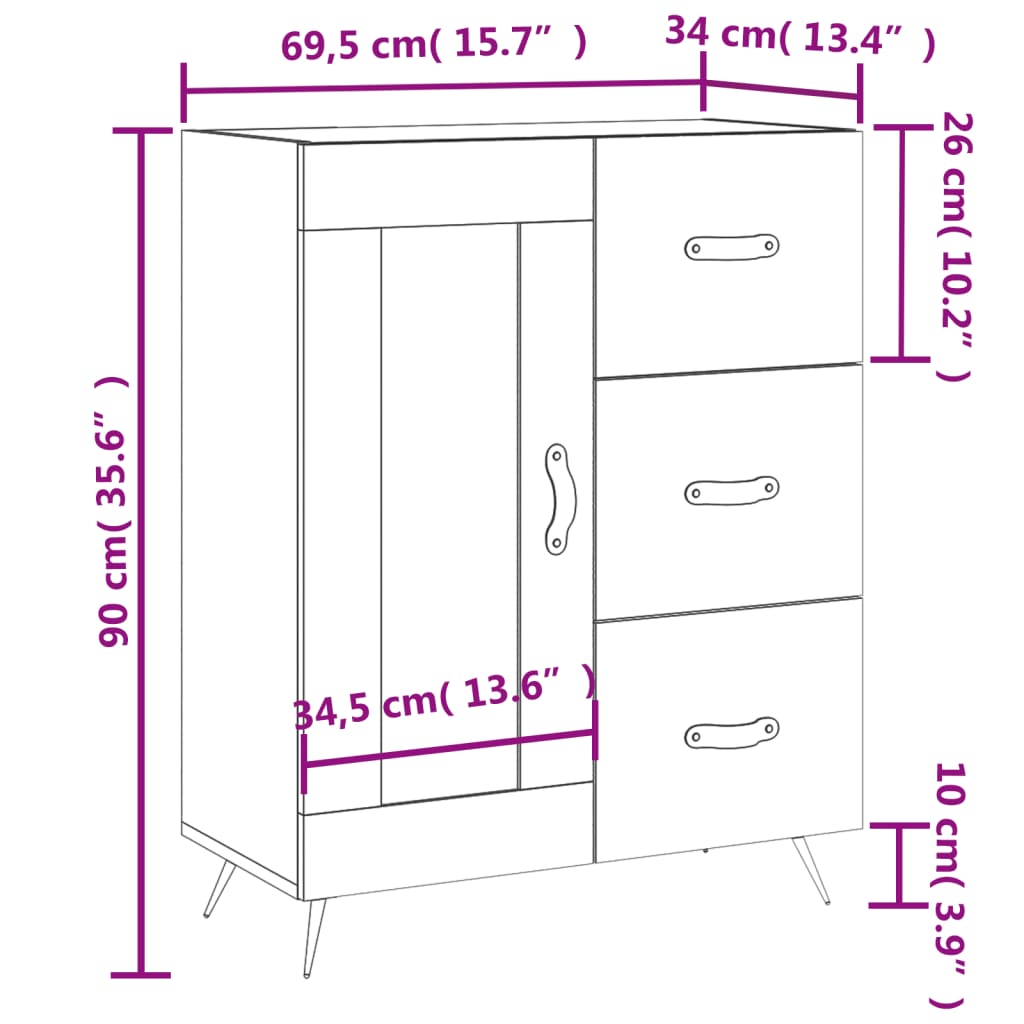 vidaXL Servantă, alb extralucios, 69,5x34x90 cm, lemn compozit