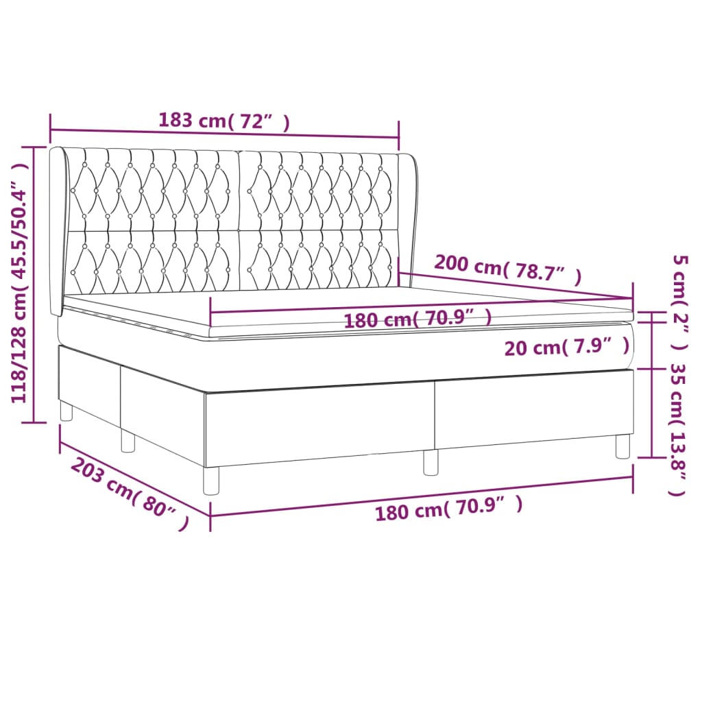 vidaXL Pat box spring cu saltea, gri deschis, 180x200 cm, catifea