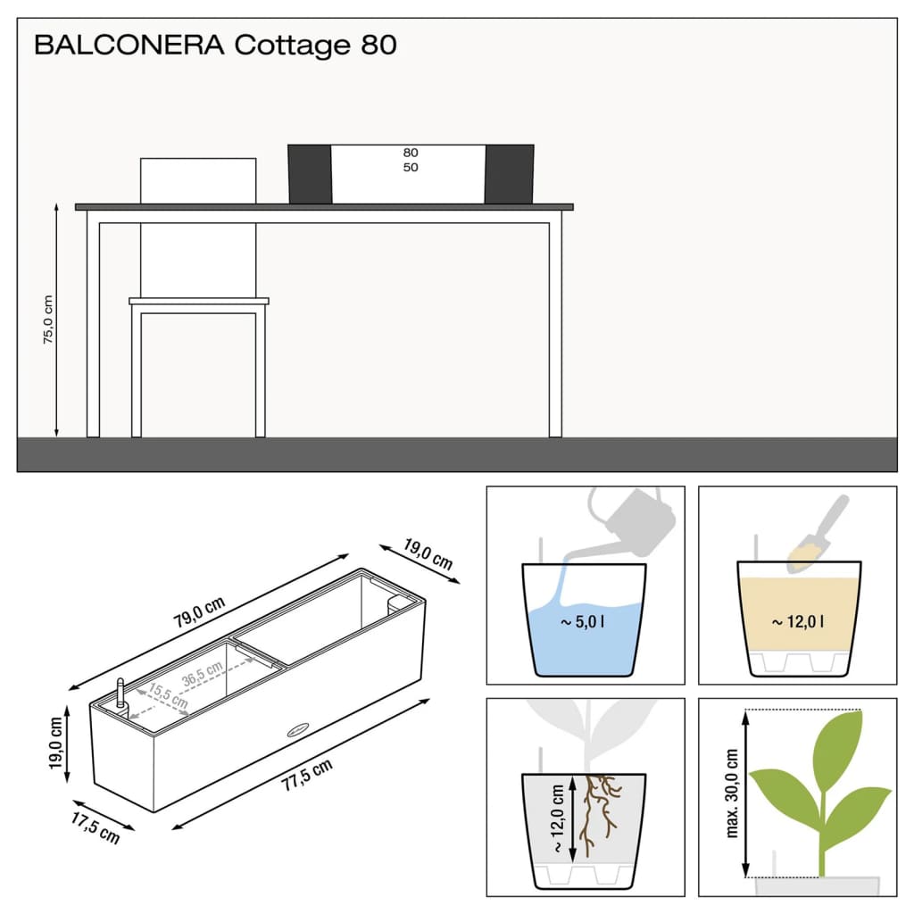 LECHUZA Jardinieră "BALCONERA Cottage 80 ALL-IN-ONE", granit