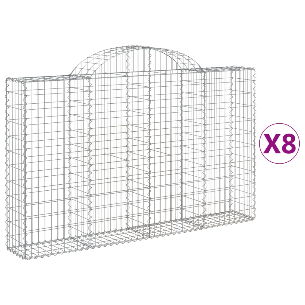 vidaXL Coșuri gabion arcuite 8 buc, 200x30x120/140 cm, fier galvanizat