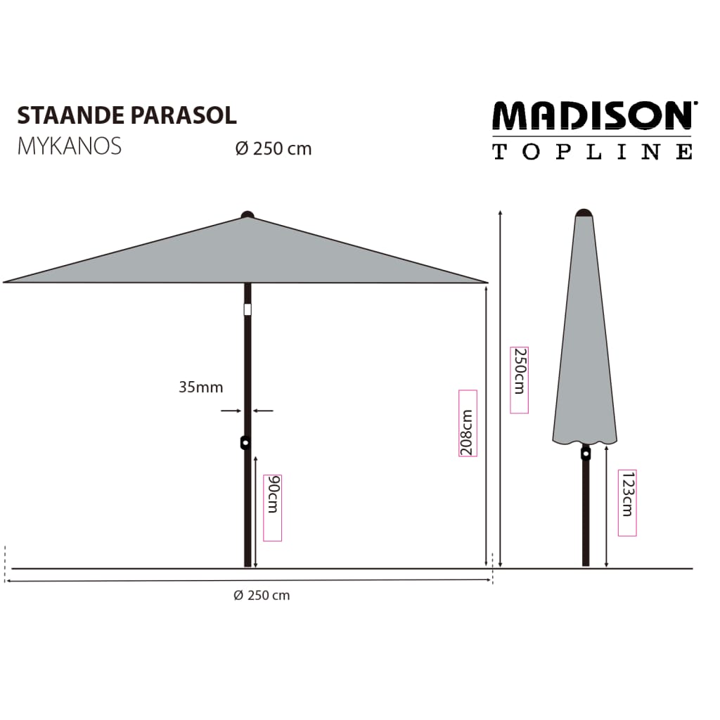 Madison Umbrelă de soare de grădină "Mykanos", gri taupe, 250 cm