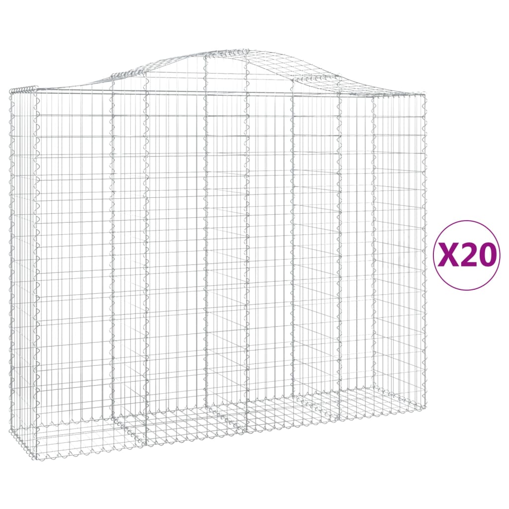 vidaXL Coșuri gabion arcuite 20 buc, 200x50x160/180cm, fier galvanizat