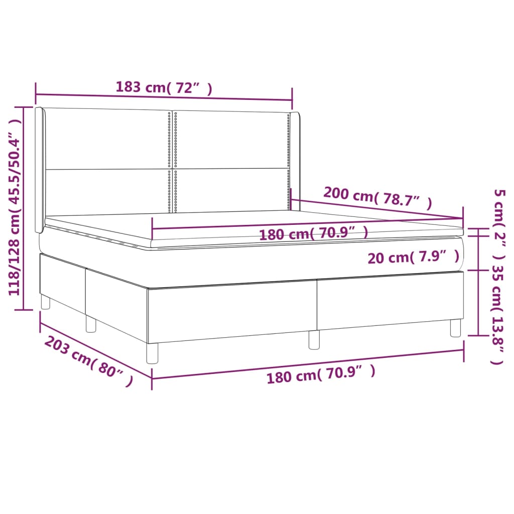 vidaXL Pat box spring cu saltea, gri deschis, 180x200 cm, catifea