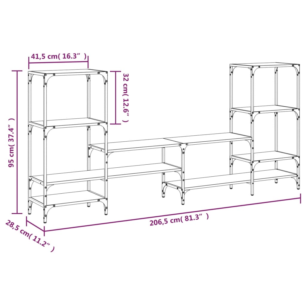 vidaXL Dulap TV, stejar fumuriu, 206,5x28,5x95 cm, lemn prelucrat