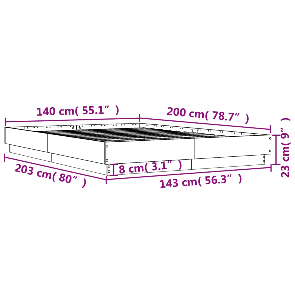 vidaXL Cadru de pat cu lumini LED, stejar maro, 140x200 cm