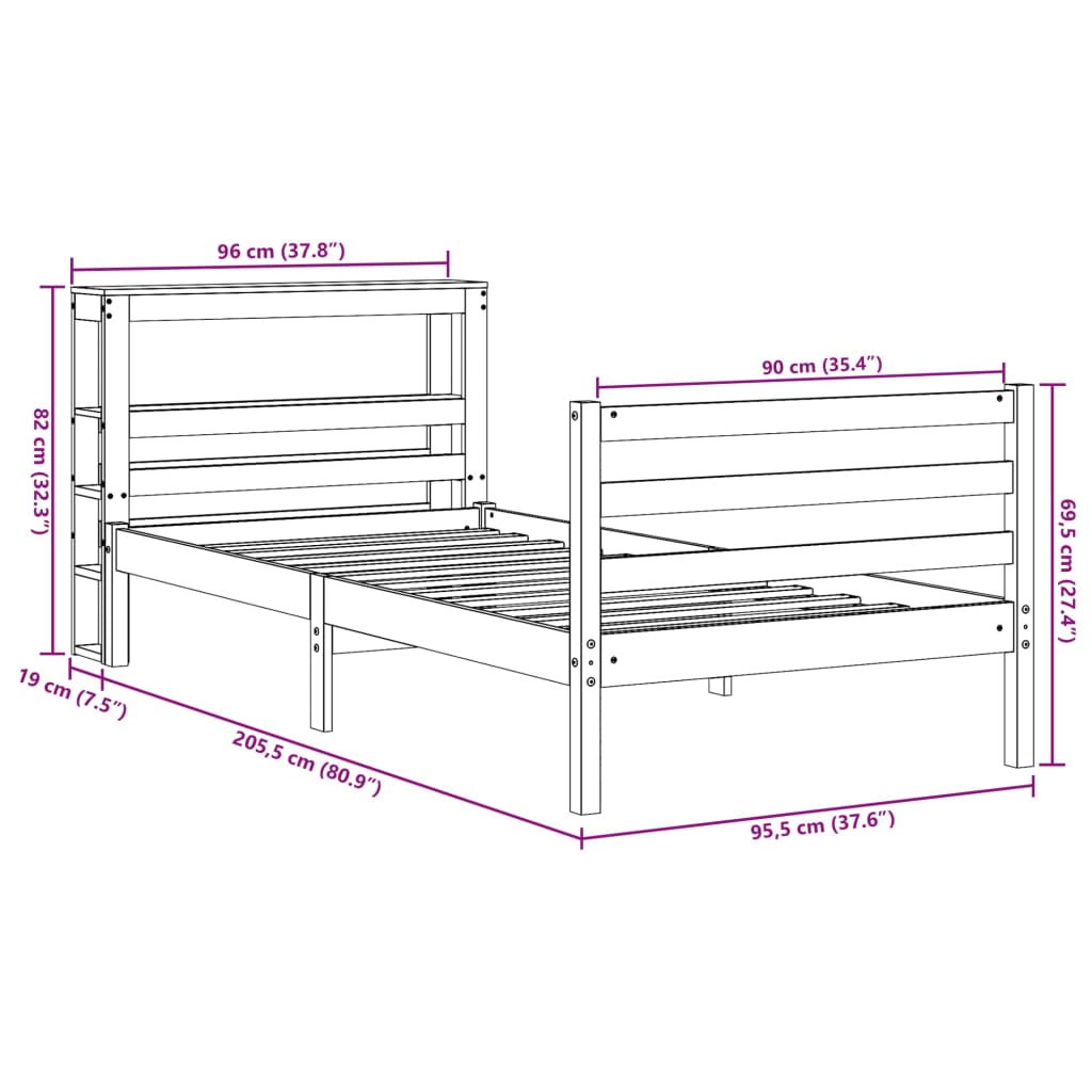 vidaXL Cadru de pat fără saltea, alb, 90x200 cm, lemn masiv pin