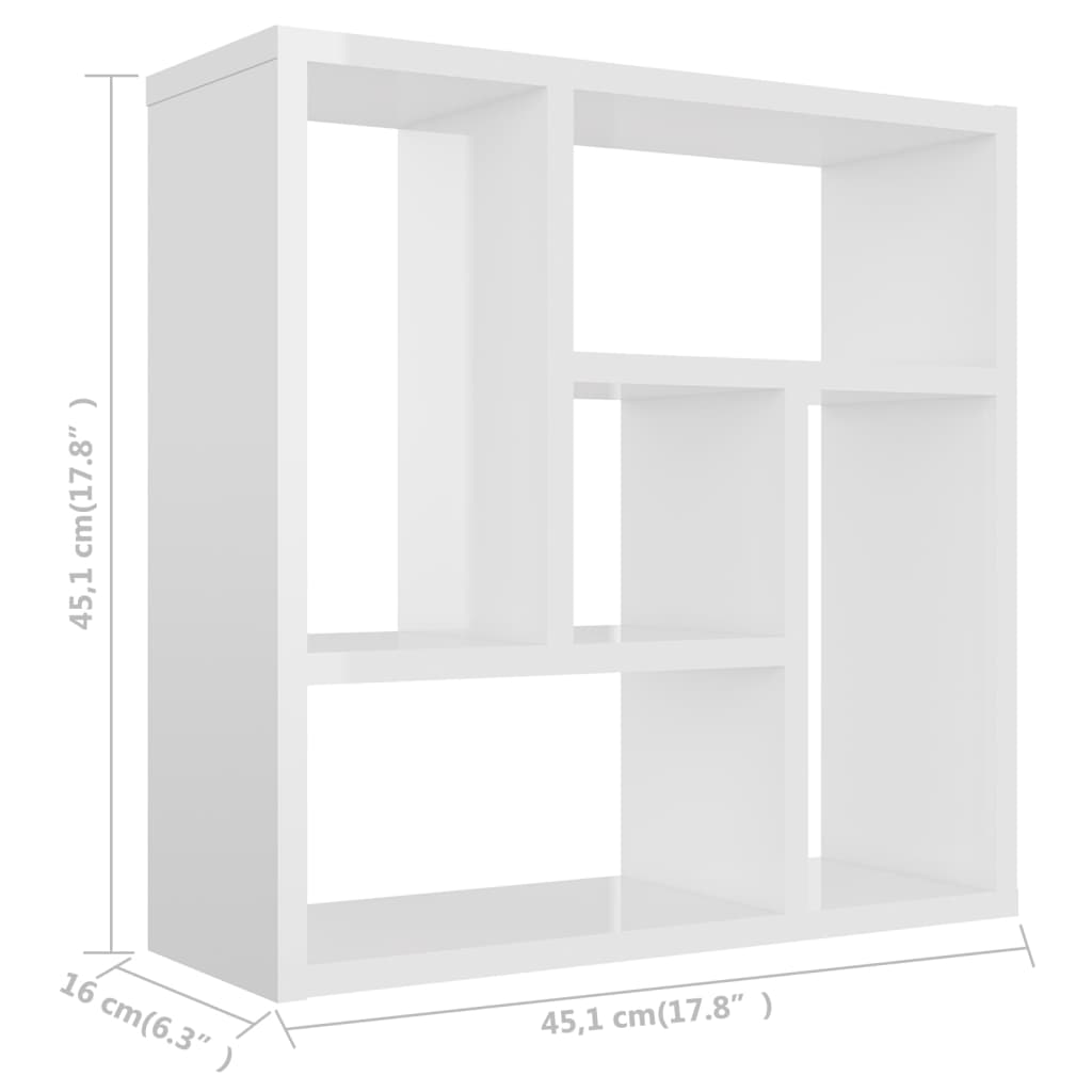 vidaXL Raft de perete alb extralucios 45,1x16x45,1 cm lemn prelucrat