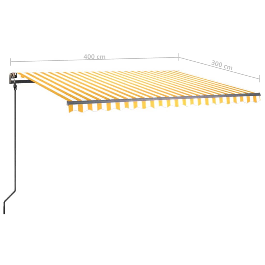 vidaXL Copertină retractabilă manual, cu stâlpi, galben și alb, 4x3 m