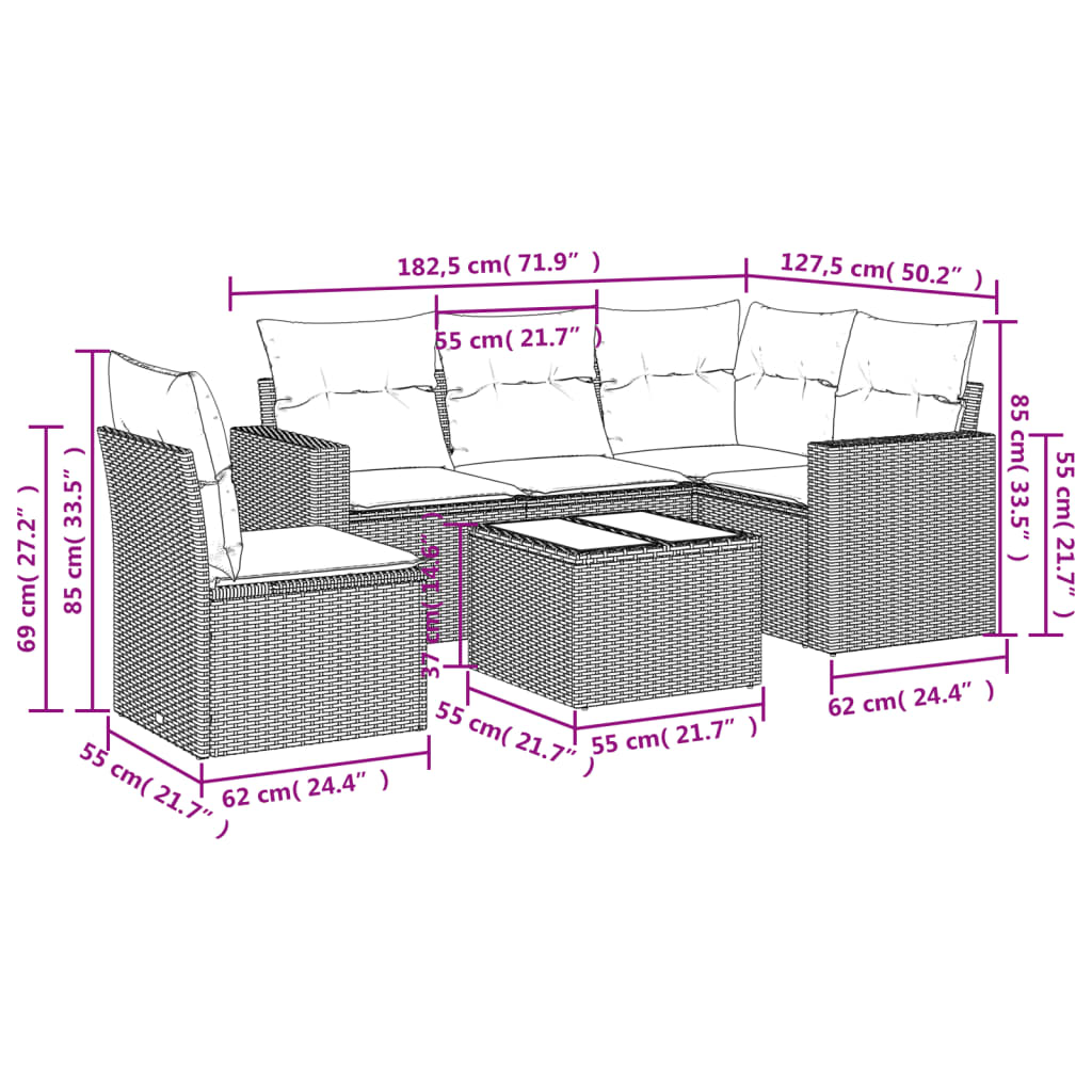 vidaXL Set mobilier de grădină cu perne, 6 piese, negru, poliratan