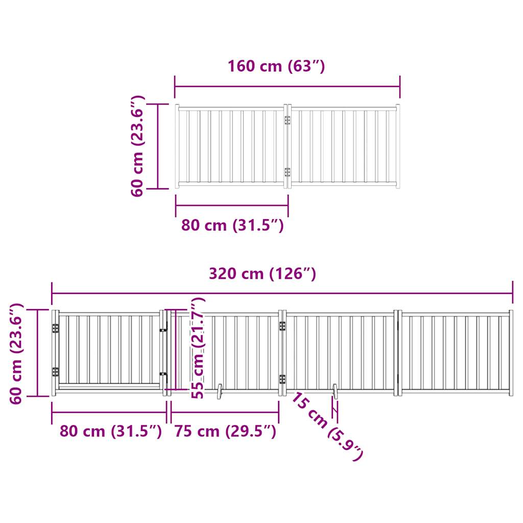 vidaXL Poartă de câini pliabilă cu ușă, 10 panouri, 800 cm, lemn plop