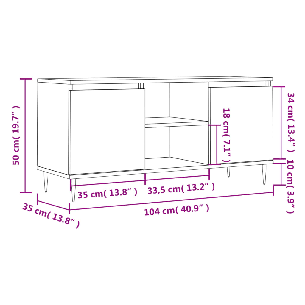 vidaXL Comodă TV, alb extralucios, 104x35x50 cm, lemn compozit