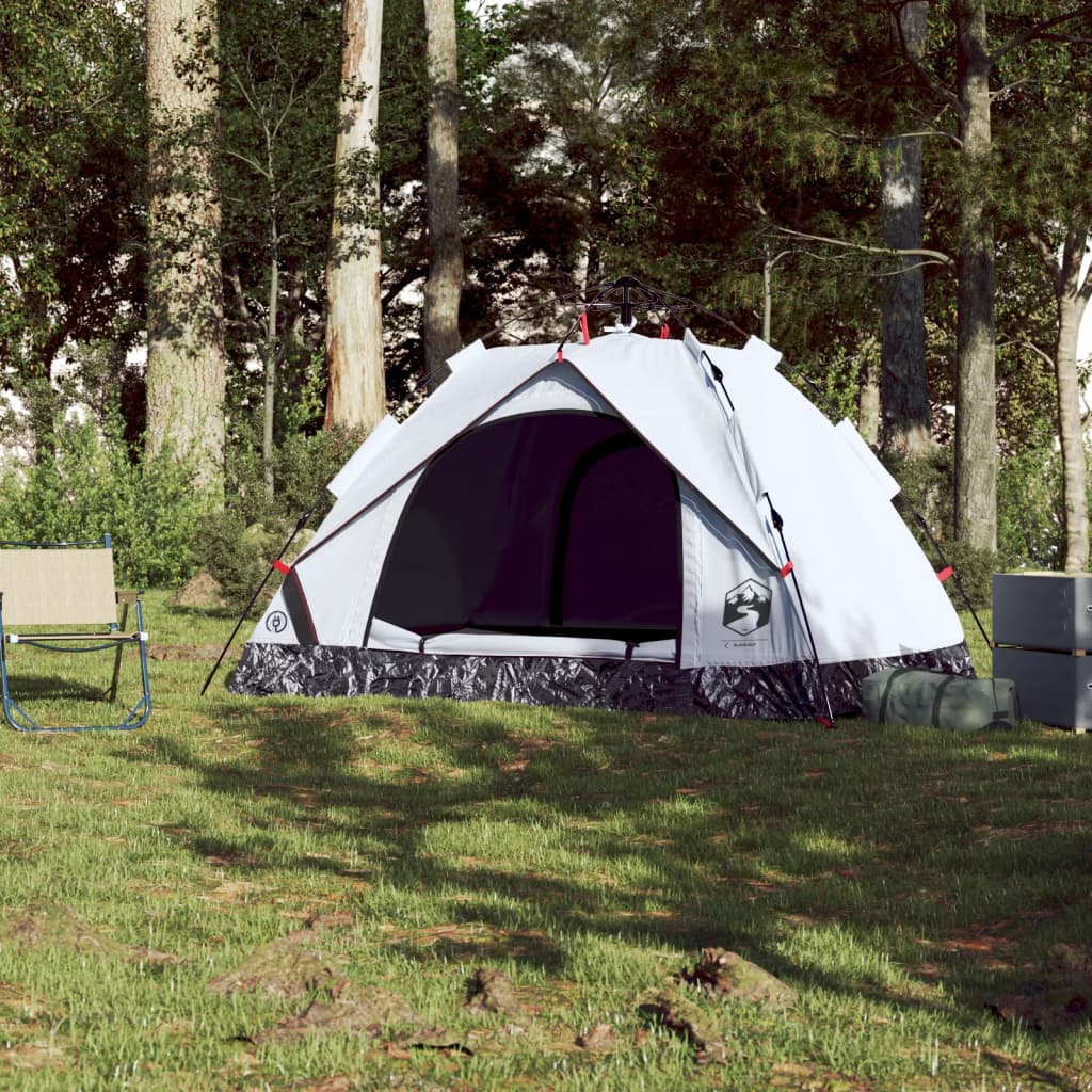 vidaXL Cort de camping 2 persoane, alb opac, setare rapidă, țesătură