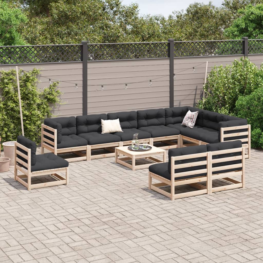 vidaXL Set canapea de grădină, 11 piese, lemn masiv de pin