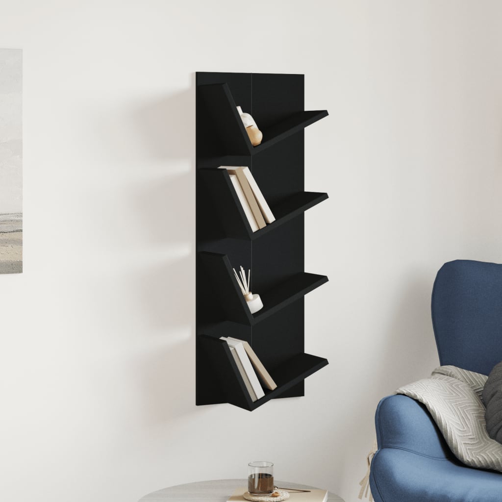 vidaXL Bibliotecă de perete cu 4 niveluri, negru, 33x16x90 cm