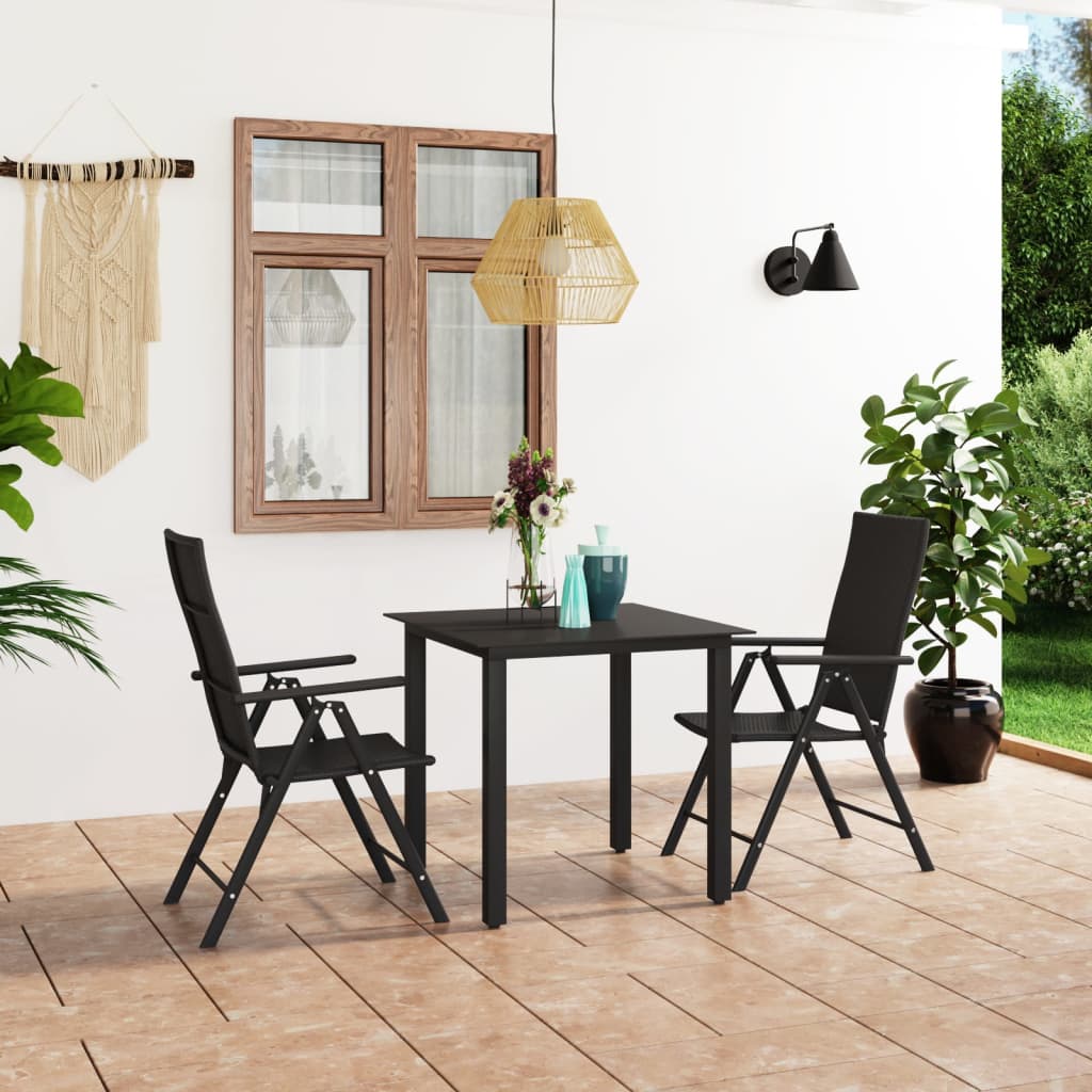 vidaXL Set mobilier de grădină, 3 piese, negru