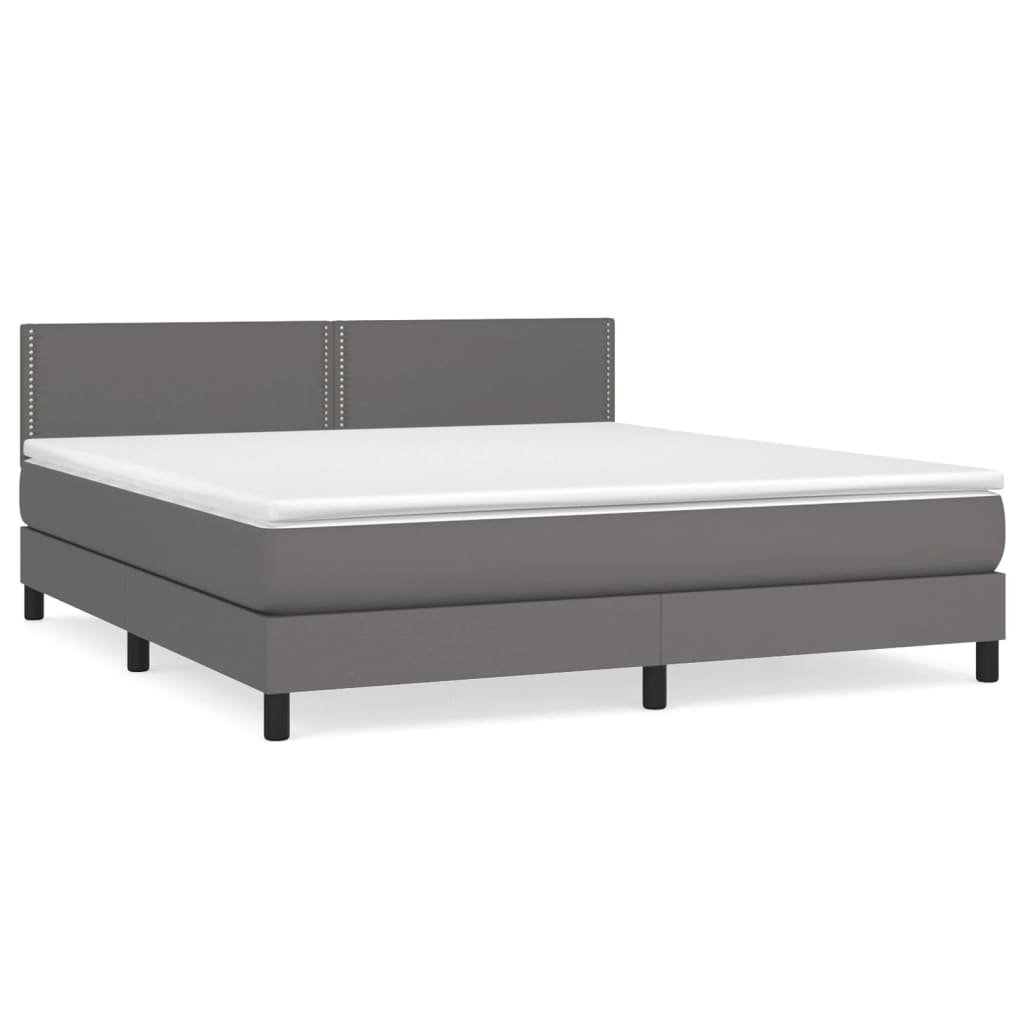 vidaXL Pat box spring cu saltea, gri, 160x200 cm, piele ecologică