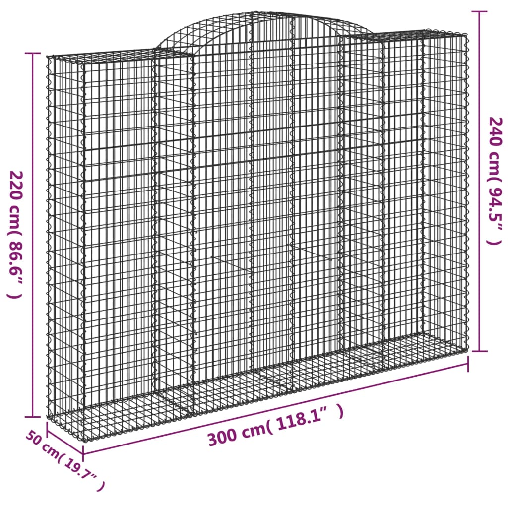 vidaXL Coșuri gabion arcuite, 4 buc, 300x50x220/240cm, fier galvanizat