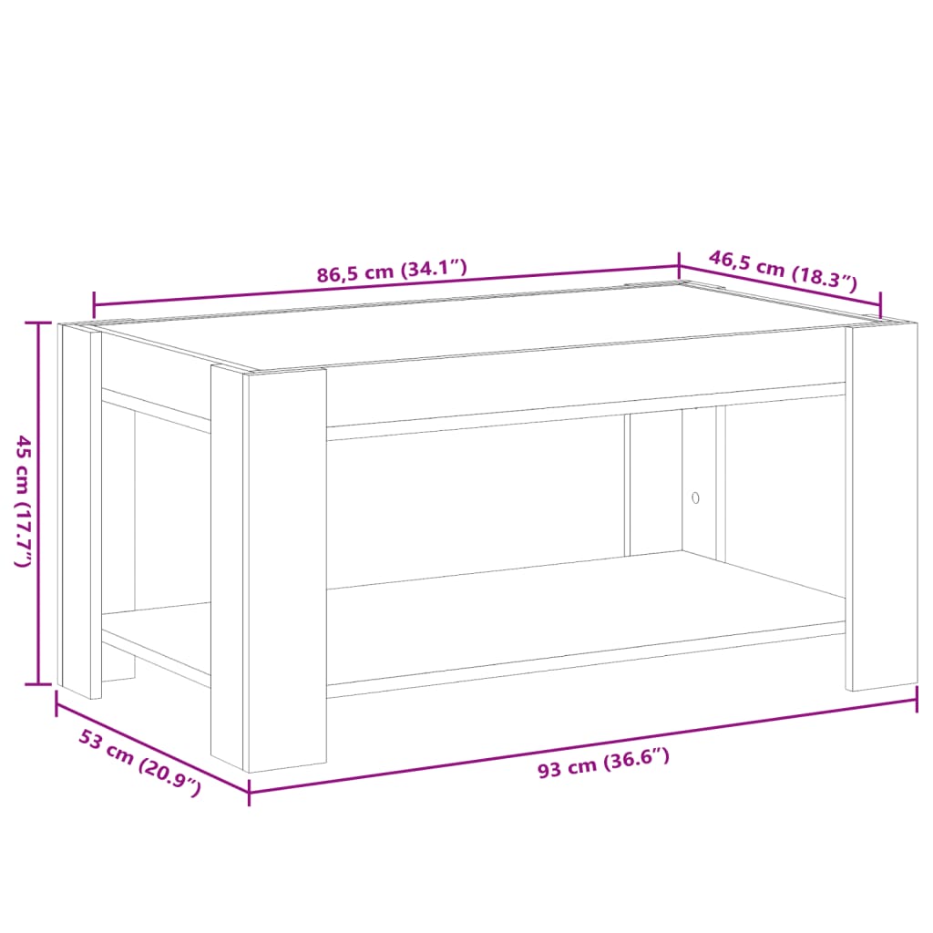 vidaXL Măsuță de cafea cu LED gri sonoma 93x53x45 cm lemn prelucrat