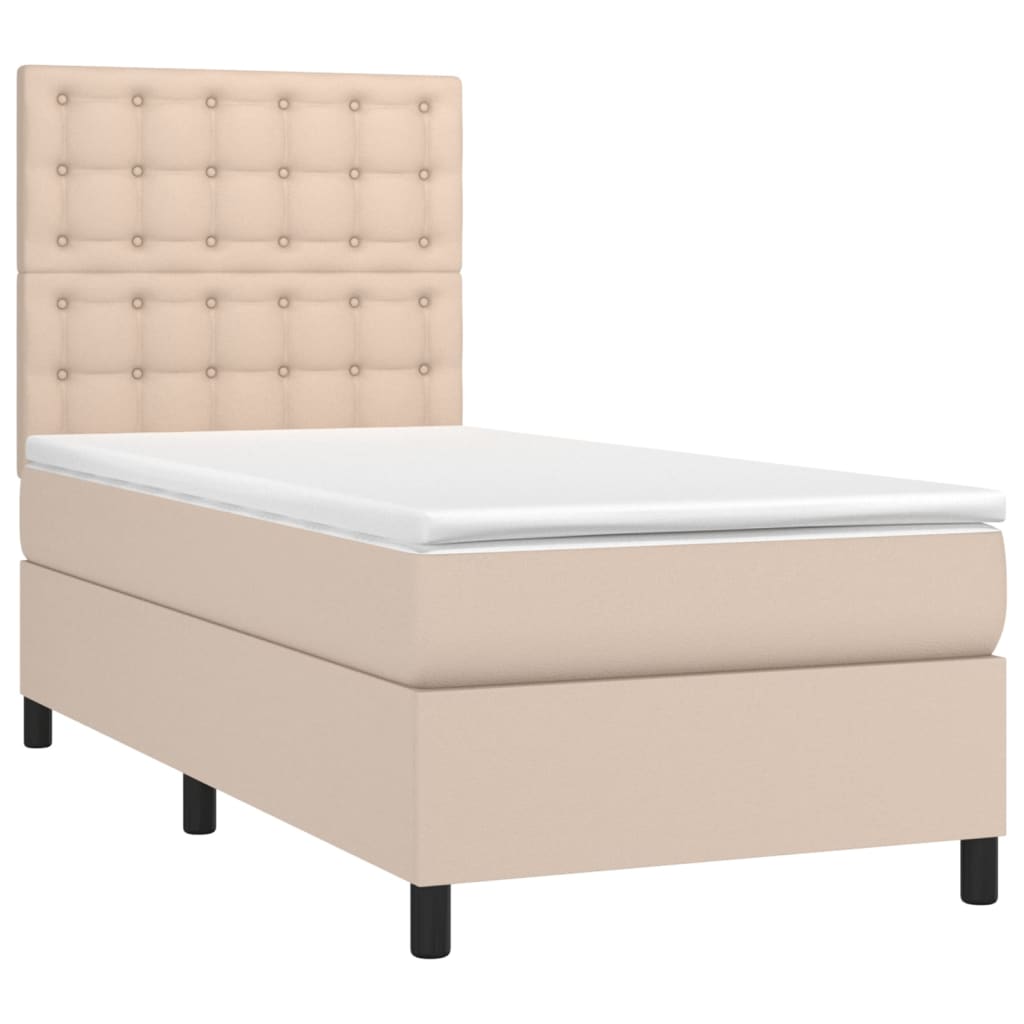 vidaXL Pat box spring cu saltea, cappuccino, 80x200 cm piele ecologică