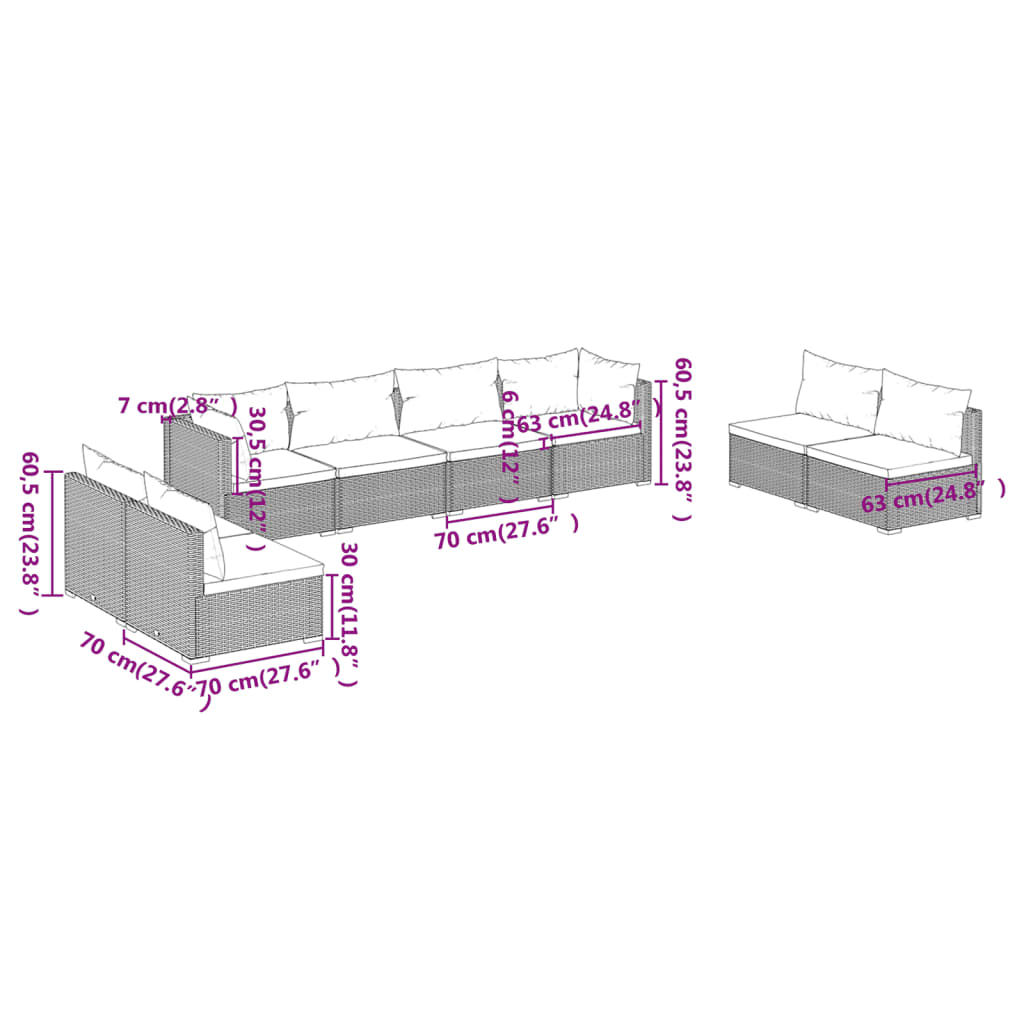 vidaXL Set mobilier de grădină cu perne, 8 piese, negru, poliratan