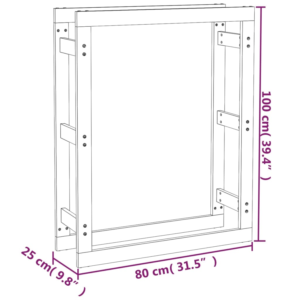 vidaXL Rastel pentru lemne de foc, negru, 80x25x100 cm, lemn masiv pin