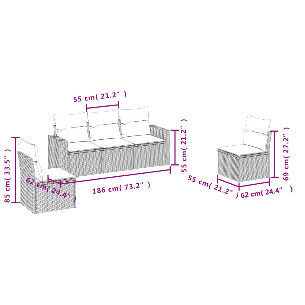 vidaXL Set canapele de grădină cu perne, 5 piese gri deschis poliratan