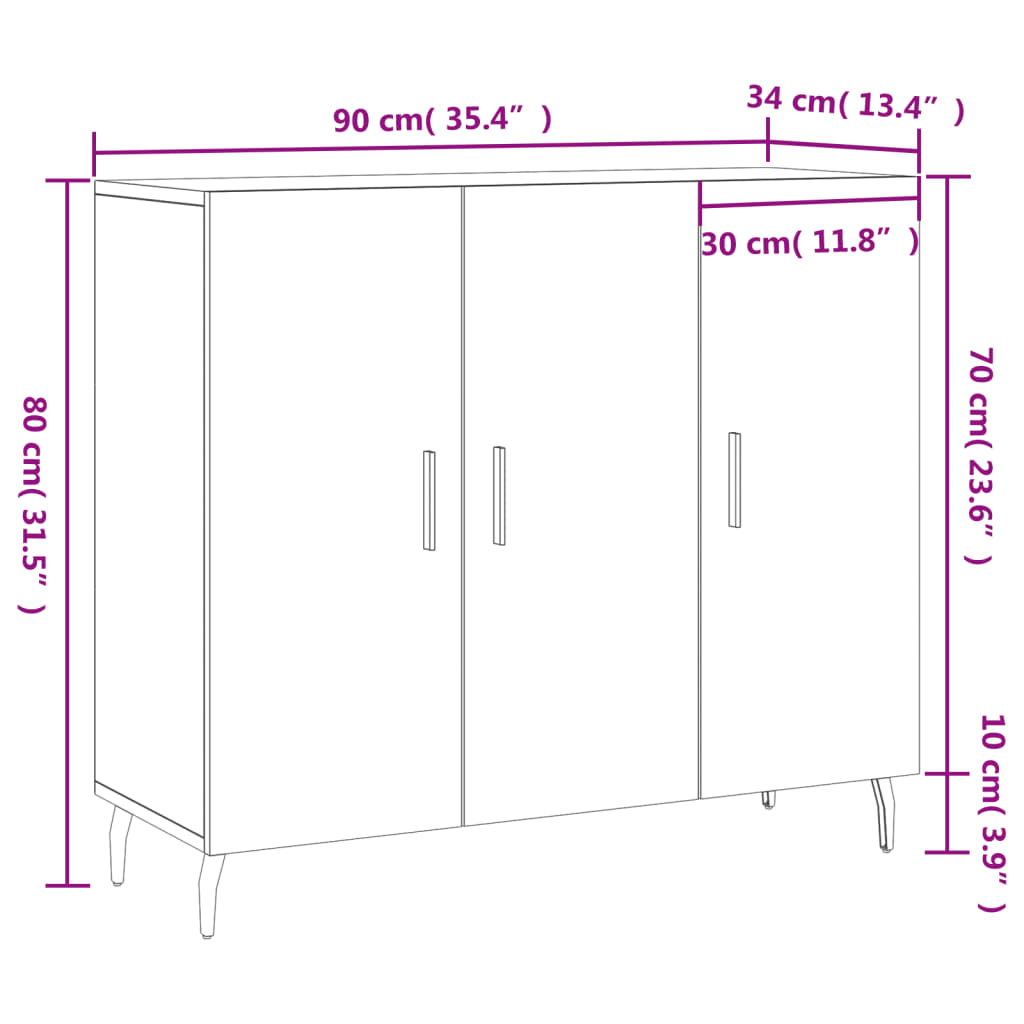 vidaXL Dulap, alb, 90x34x80 cm, lemn compozit