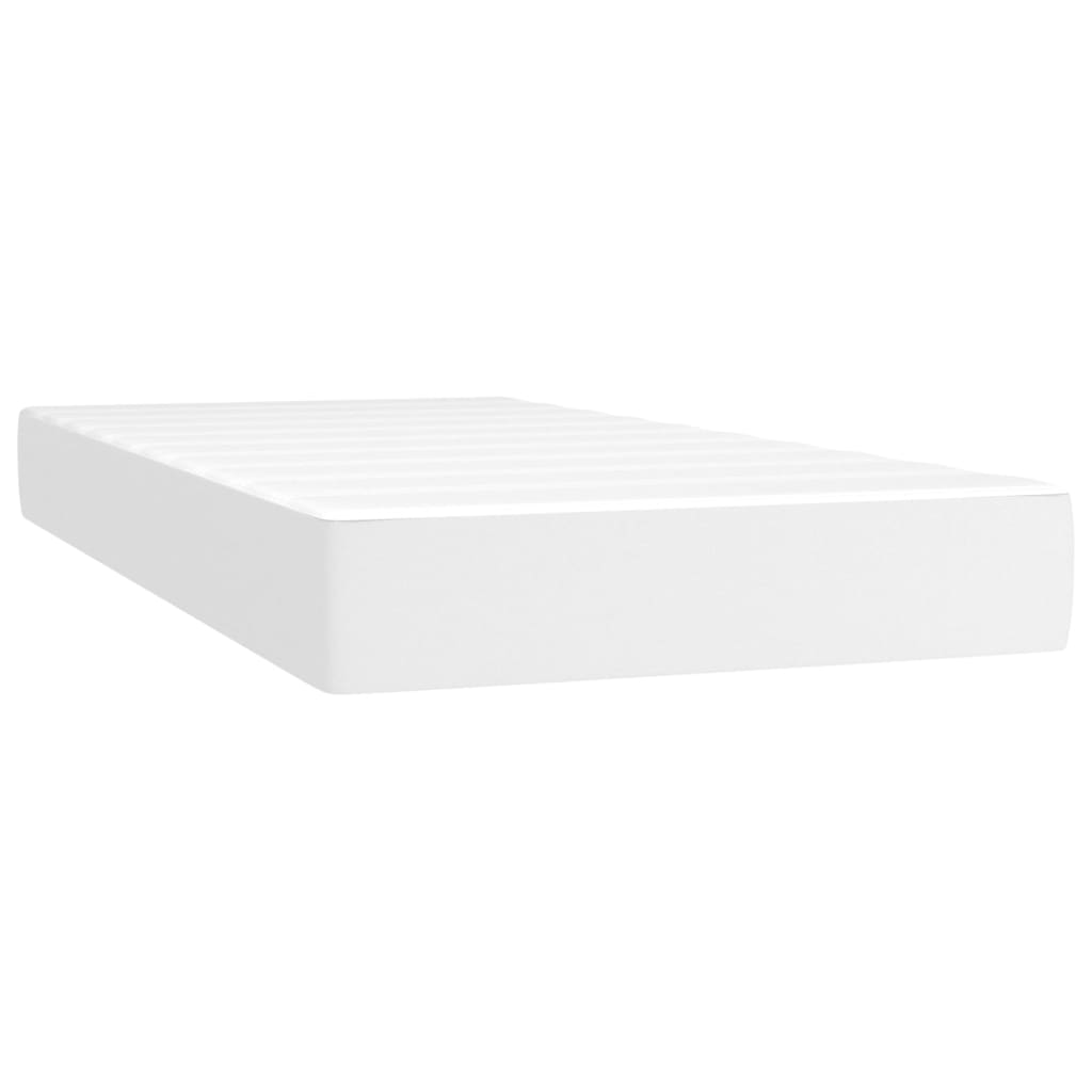 vidaXL Pat box spring cu saltea, alb, 100x200 cm, piele ecologică