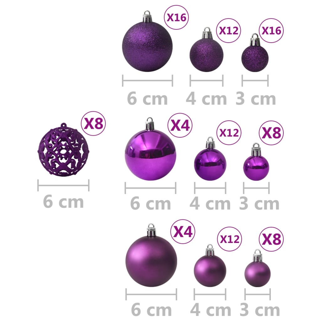 vidaXL Set globuri de Crăciun, 100 piese, violet