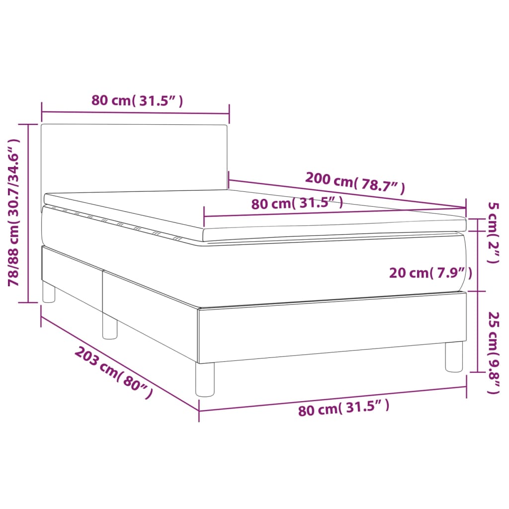 vidaXL Pat continental cu saltea și LED, gri, 80x200 cm, piele eco