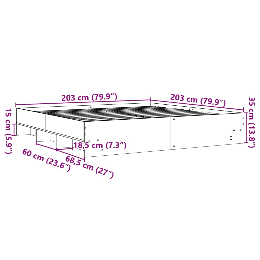 vidaXL Cadru de pat, alb, 200x200 cm, lemn prelucrat