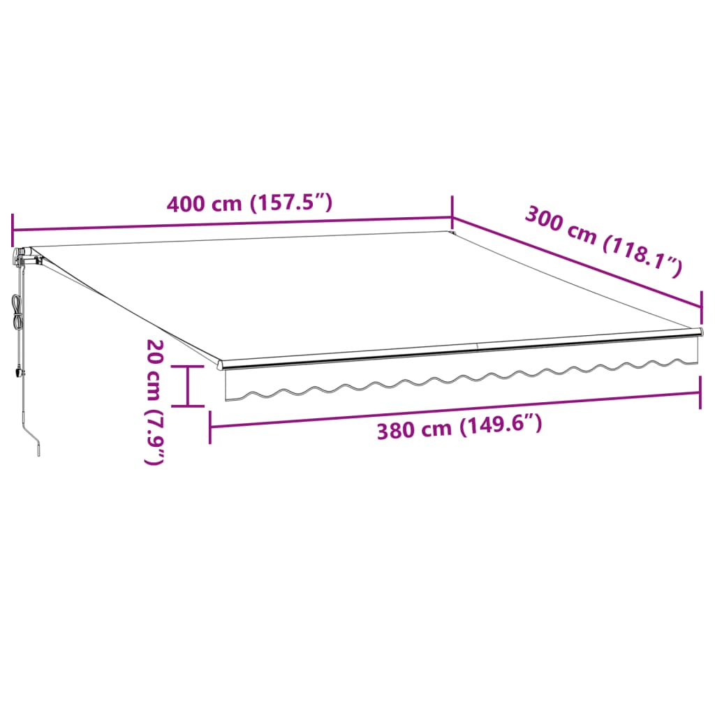 vidaXL Copertină retractabilă automat cu LED, antracit/alb, 400x300 cm