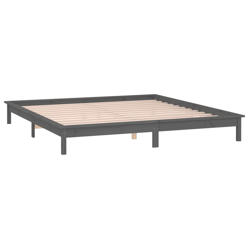 vidaXL Cadru de pat LED Super King Size, gri, 180x200 cm, lemn masiv