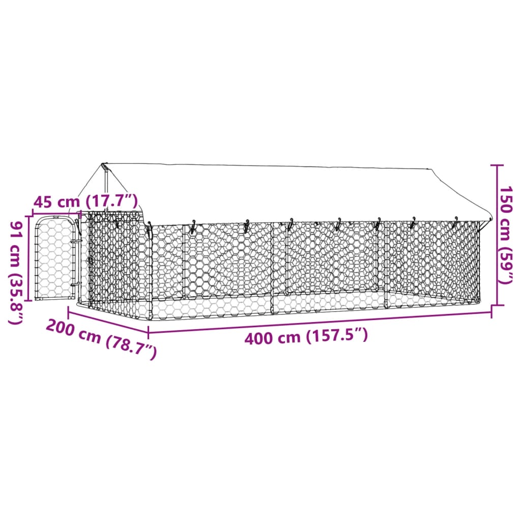 vidaXL Padoc pentru câini de exterior, cu acoperiș, 400x200x150 cm